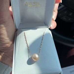 Saslow’s 14k rose gold pink pearl necklace